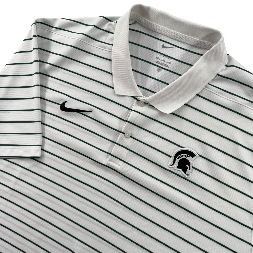 Nike Michigan State Spartans Dri-FIT Stripe Polo Shirt Men 2XL White Green Coach